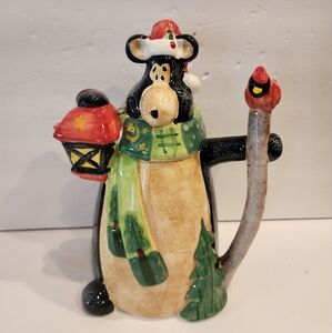 Christmas Bear With Cardinal and Lantern Decorative Pitcher